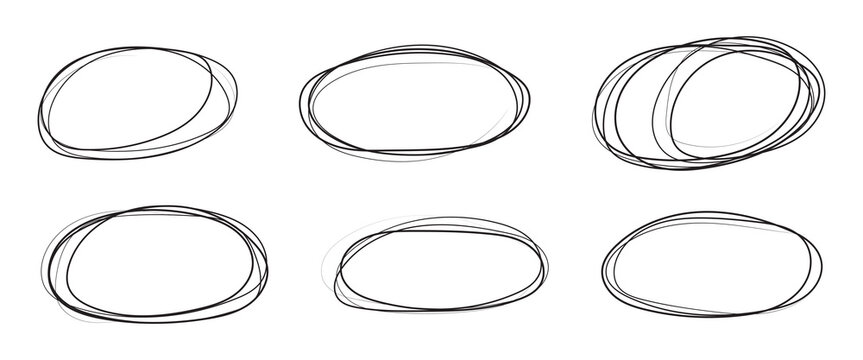 black circle highlight, pen ovals doodle. Marker ellipses frames in sketch style. Hand drawn vector illustration . Vector circular scribble doodle round circles for message and for note mark . eps 10
