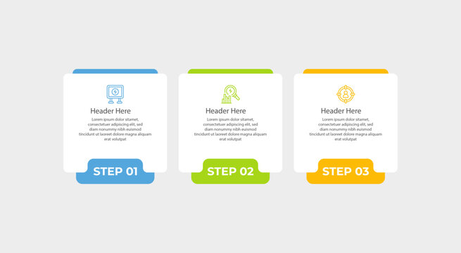 Displays a three step infographic diagram for a presentation.