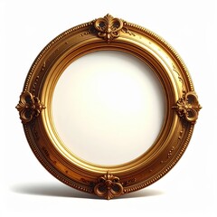 Obraz premium Antique carved gilded frame isolated on white background. Vintage golden circle frame for photo
