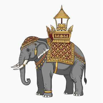 Decorated Gray Elephant with Golden Howdah Illustration