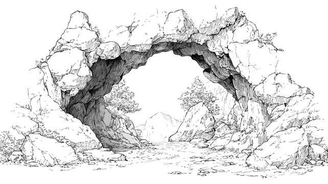 Enchanting Mystical Cave Entrance Tunnel Vector Illustration
