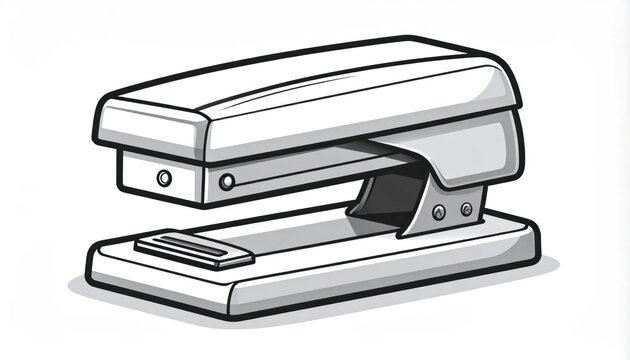 Illustration of a classic office stapler in a clean, modern style.