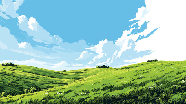 Wide Angle Green Grassy Hill Landscape Nature Scene Vector