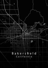 Fototapeta premium Minimalist black map of Bakersfield, California – A modern map print highlighting infrastructure of the city, useful for tourism purposes 