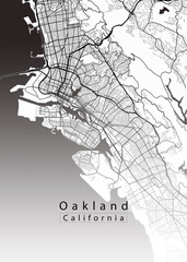 Obraz premium Minimalist white map of Oakland, California – A modern map print highlighting infrastructure of the city, useful for tourism purposes 