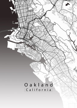 Minimalist white map of Oakland, California &ndash; A modern map print highlighting infrastructure of the city, useful for tourism purposes
