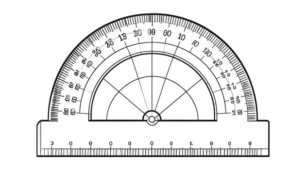 Illustration of a protractor for measuring angles and a ruler for length.