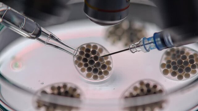 Microscopic view of laboratory procedure involving cell culture and scientific research.