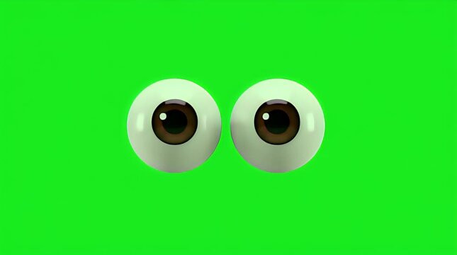 Animated funny cartoon eyeballs with brown irises moving side to side against a bright green screen background for easy editing