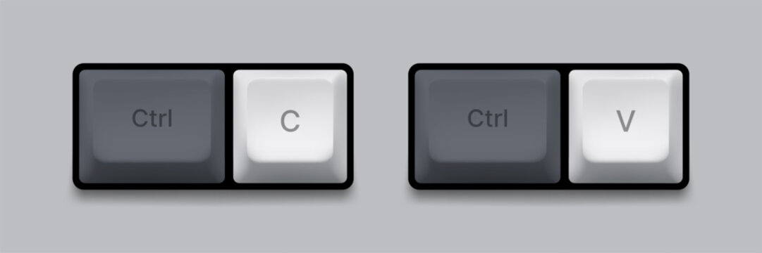 Copy and paste command buttons on computer keyboard. Vector icon of keyboard key combination for digital workflow. Graphic element for user interface, programming and office shortcut.
