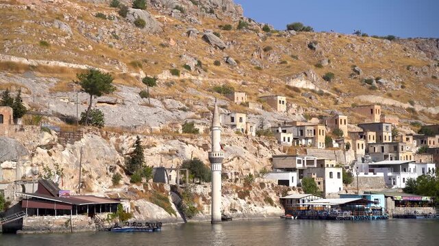 Halfeti village with sunken mosque in Sanliurfa Turkey