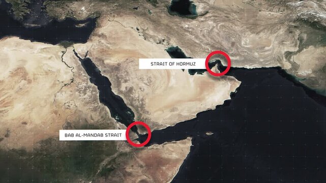 Strait of Hormuz and Bab al-Mandab Map &ndash; Middle East Maritime Chokepoints Satellite View