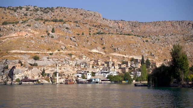 Halfeti village with sunken mosque in Sanliurfa Turkey