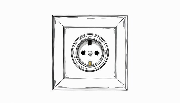 Simple graphic of a European power socket on white background. Electrical outlet for plugging in devices. Connect power for appliances and home tech.