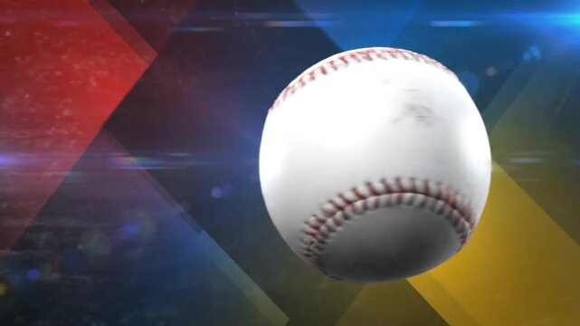 Baseball floating in front of abstract geometric background graphic design with lens flares