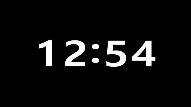 Modern white countdown timer from 13 minute to 12 minute on Black background. 