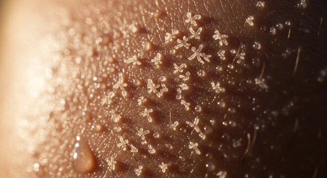 Sugar crystals on skin closeup