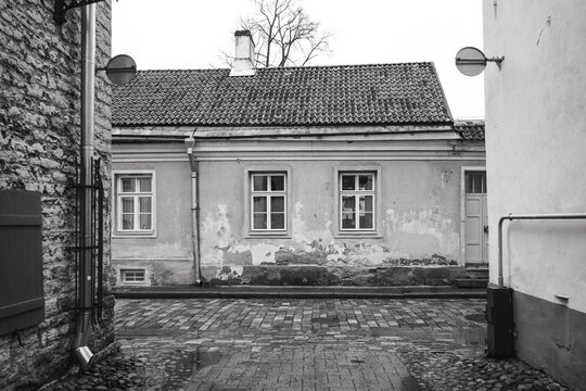 Old historical building in black and white