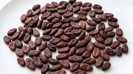 Obraz premium Roasted cocoa beans on white background