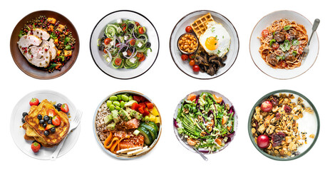 PNG Colorful gourmet dishes beautifully presented on transparent background