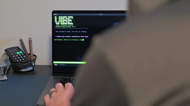 Middle Aged Man Turns Hacker in Hoodie After Using Vibe Coding Command Line Interface Artificial Intelligence Large Language Model Assistant Concept