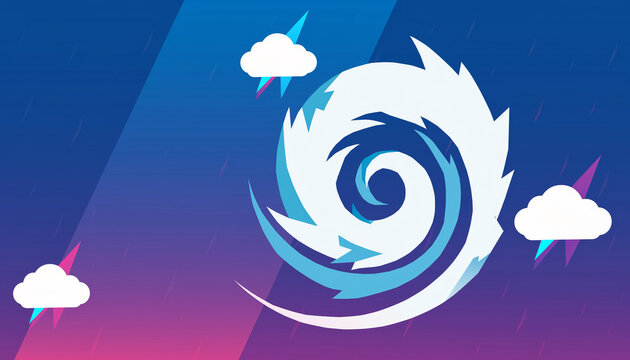 Stylized Tornado Icon with Clouds and Lightning.