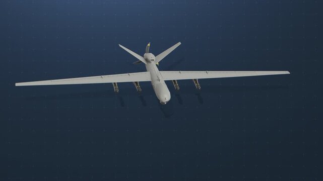 MQ-9 Reaper Drone in Flight on Digital Grid Background &ndash; Military UAV 3D Render