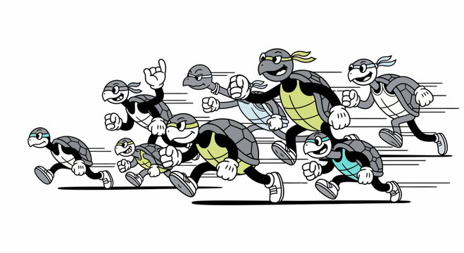 Turtles running in a cartoon race.