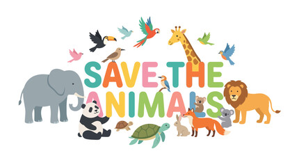 Obraz premium Save the Animals Illustration with Diverse Wild and Domestic Creatures