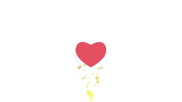 Red heart floating upwards with golden magic trail sparkles. Romantic animation for Valentine's Day, wedding, and love concepts.
