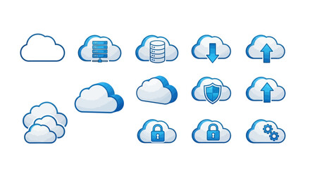 Obraz premium Cloud Computing Icons Set with Data Storage, Security, and Networking Symbols Collection