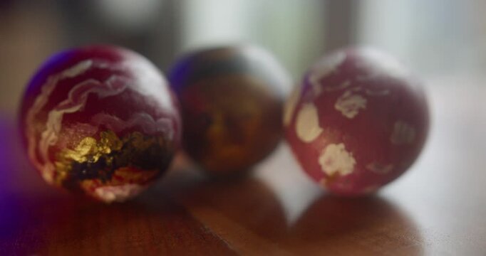 Approaching Colorful Easter Eggs with Beautiful Bokeh |  Dolly Forward Shot on Table | T1.2 Lens, 4K, 12Bit HQ Video