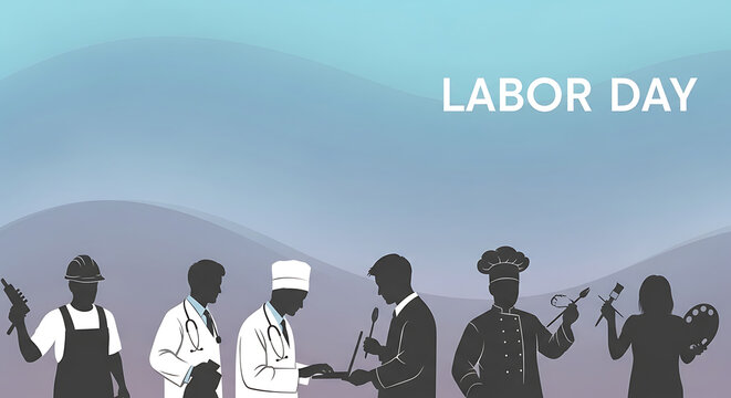 Labor Day Silhouette Illustration with Diverse Professions
