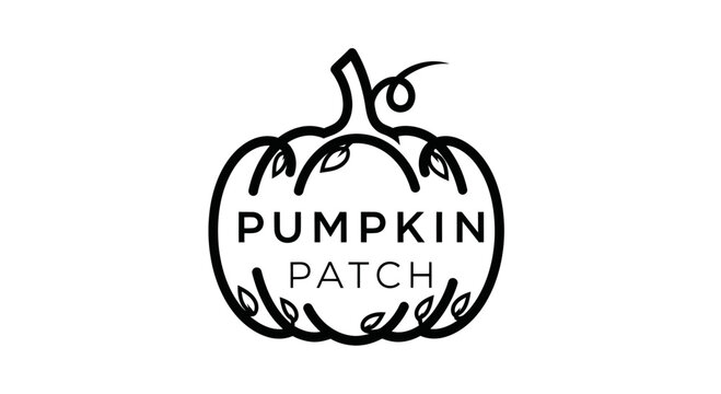 Pumpkin Patch Logo - Hand Drawn Outline Graphic with Leaves
