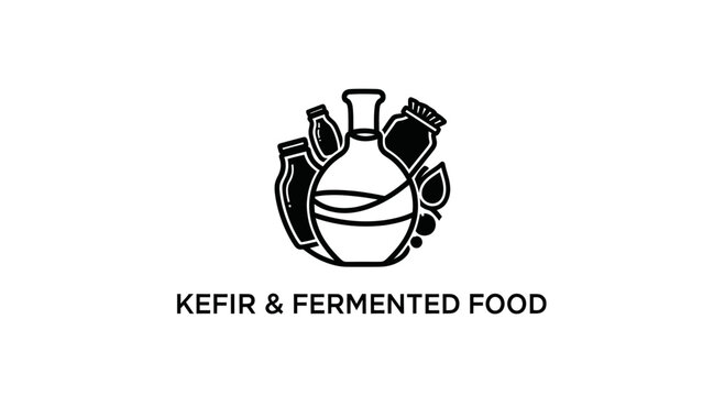 Kefir and Fermented Food Icon: Probiotic Drink and Healthy Gut Bacteria Concept