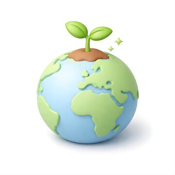 3D Earth Globe with Green Sprout - Sustainability, Ecology and Environment Protection Concept Isolated on White Background