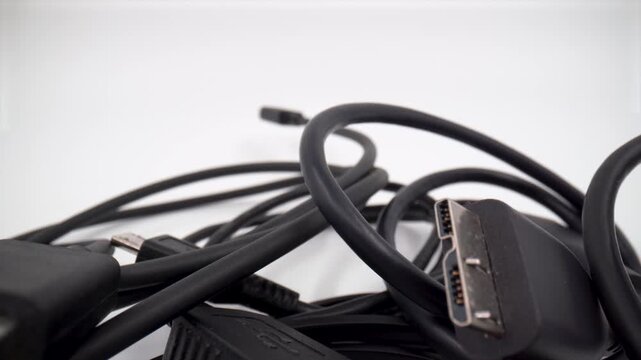 Close up of stack of electronic sockets isolated on white background