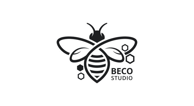 Stylized Bee Logo with Hexagons and Text