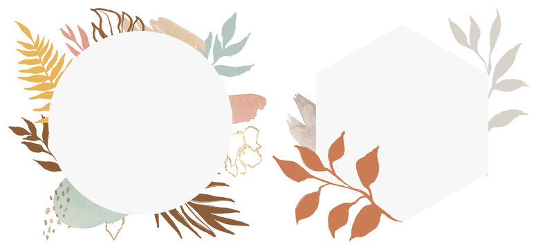 PNG Elegant botanical frame designs element set on transparent background