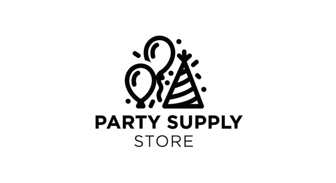 Party Supply Store Logo with Balloons and Party Hat Icons
