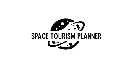Obraz premium Space Tourism Planner Logo: Planet Orbiting with Stars and Rings