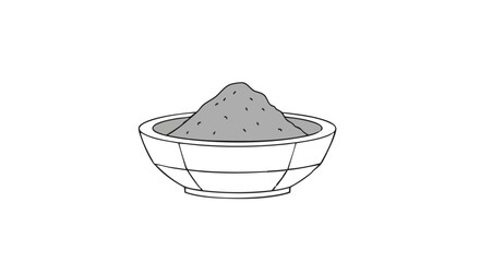 Obraz premium Vector illustration of a pile of ash or gray powder in a bowl. Minimalist black and white line art isolated on a white background