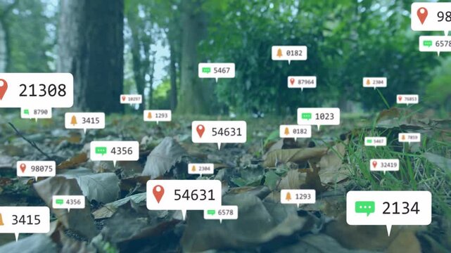 Leaf pile getting floating map pins after initial red pin, mapping overlay spreading then fading