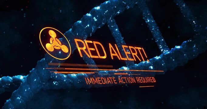Helix rotating as orange HUD rising emblem glowing bars filling showing RED ALERT urgent lab action