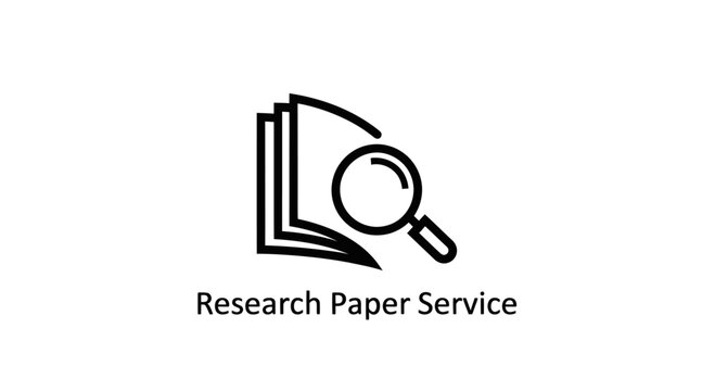 Research Paper Service Icon: Magnifying Glass Over Stack of Papers