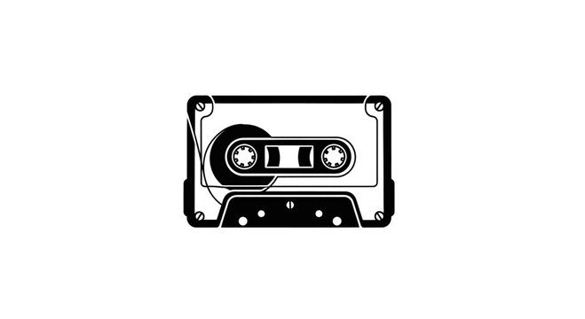 Retro cassette tape icon, vintage audio recording technology, nostalgia symbol