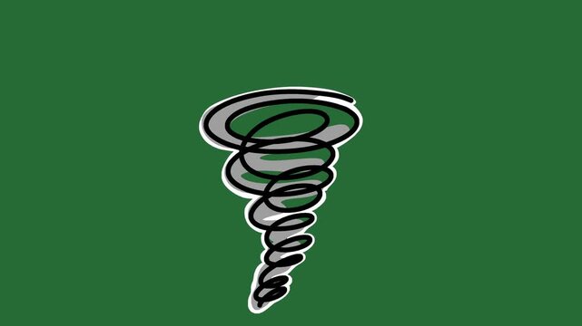 Hand-Drawn Tornado Cyclone Animation | Gray Twister Storm 2D Animation | Playful Weather Disaster Asset on Green Screen