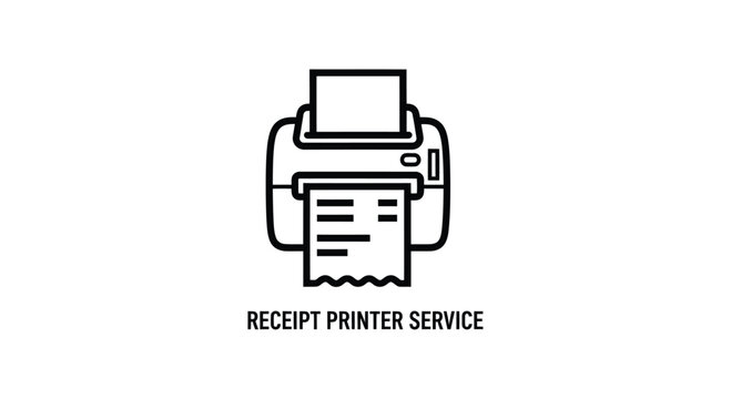 Receipt Printer Service Icon: Modern Line Art for Business and Technology