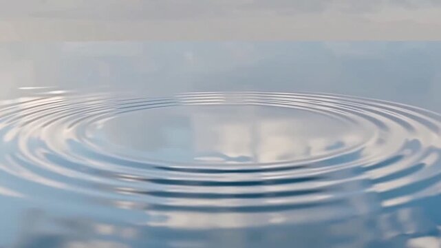 A high-definition video of gentle, concentric ripples expanding across a calm, reflective water surface. The soft blue tones and natural lighting create a peaceful, meditative atmosphere.