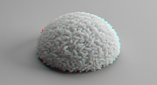Close-up of Cooked White Rice Pile with 3D Effect